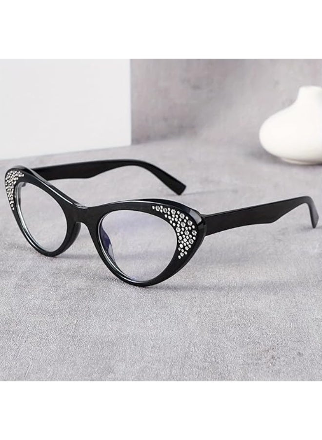 My souq store :Women's Luxury Cat-Eye Glasses - Black Frame with Rhinestone Crystals - Clear Lens Fashion Eyewear.(+3) - Image 4
